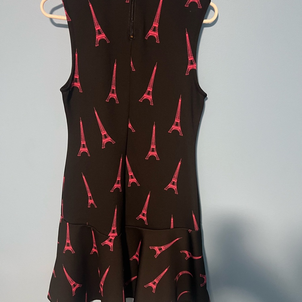 Women’s Vinyage H and M Black Dress with Pink Eiffel Tower Print